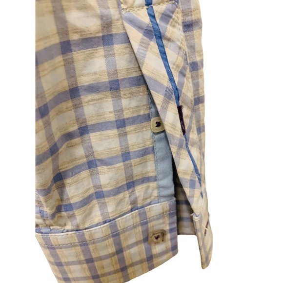 Jeremy Argyle Saratoga Pale Blue and Tan Plaid Cotton Shirt Size M - Picture 7 of 11